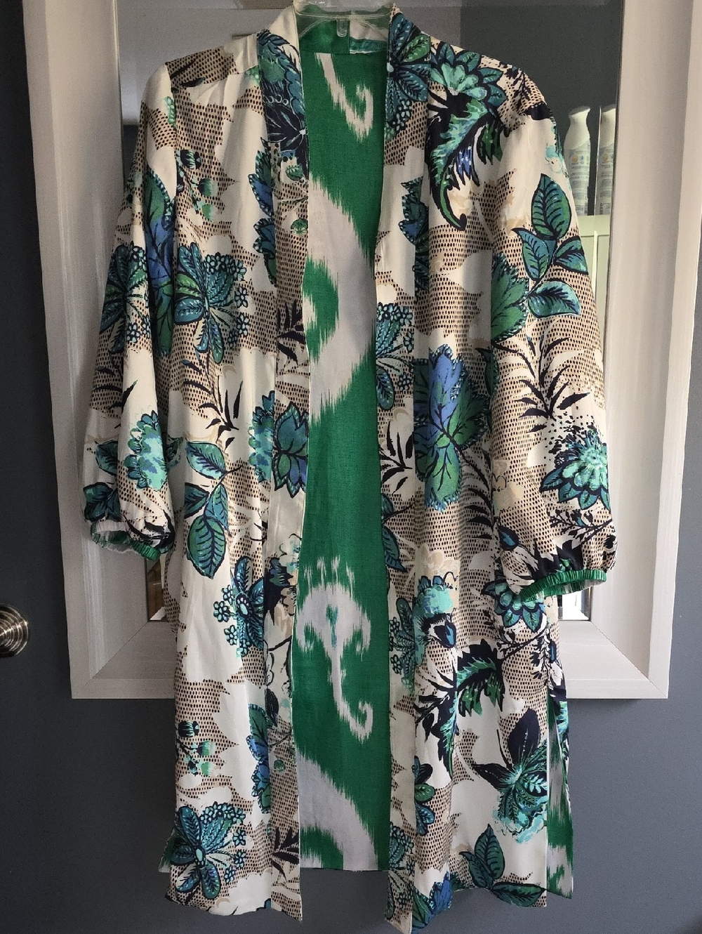 Chico's Reversible Teal & Green Floral Kimono Jacket